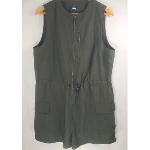 Old Navy Women's Green L Sleeveless Zip-Front Stretch Tech Cargo Romper Pockets